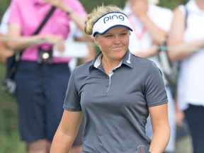 Brooke Henderson reacts after missing a putt on the 12th green Thursday at Whistle Bear Golf Club. (CRAIG GLOVER, Postmedia Network)