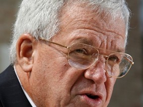 Former U.S. House of Representatives Speaker Dennis Hastert (R-IL) announces that he will not seek another term in Congress in Yorkville, Illinois in this August 17, 2007 file photo. Hastert was indicted on May 28, 2015 on federal charges including making false statements to the FBI, the U.S. Attorney's Office in Chicago said. REUTERS/John Gress/Files