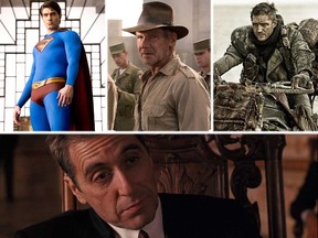 Clockwise from top: "Superman Returns," "Indiana Jones and the Kingdom of the Crystal Skull," "Mad Max: Fury Road," and "The Godfather Part III."