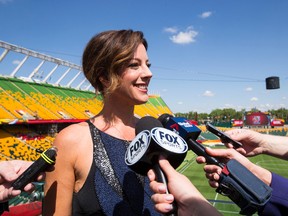 Singer Sarah McLachlan is seen during a press conference ahead of the first game of the FIFA Women's World Cup Canada 2015 at Commonwealth Stadium in Edmonton, Alta., on Friday June 5, 2015. McLachlan will perform during the opening ceremony of the first game, Canada vs China, at the stadium on June 6. Ian Kucerak/Edmonton Sun