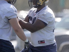 Chris Greaves works out during Blue Bombers training camp at the University of Manitoba on Friday.