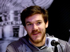 Andrew Shaw of the Chicago Blackhawks speaks during Media Day for the 2015 Stanley Cup Final at Amalie Arena on June 2, 2015. (Bruce Bennett/Getty Images/AFP)