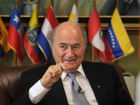 FIFA president Sepp Blatter cracked a joke publicly at the expense of the Irish Football Association, which precipitated a controversial 5 million euro payout to the FAI. (Jorge Adorno/Reuters/Files)