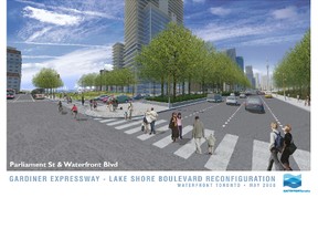An artist's conception of what the roadway could look like if the eastern portion of the Gardiner is removed.(Supplied)