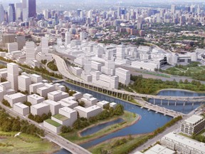 An artist's rendering of what the hybrid option would look like for the Gardiner East. (Waterfront Toronto)