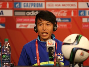 Team Thailand midfielder Naphat Seesraum  speaks during a press conference at Lansdowne Stadium ahead of the 2015 FIFA Women's World Cup on Saturday, June 6, 2015. (Chris Hofley/Ottawa Sun)
