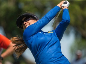 Columbia’s Mariajo Uribe takes a shot Saturday during the third round of the Manulife LPGA Classic in Cambridge, Ont.
