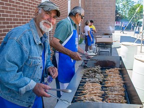 Souvlaki is grilled at the second annual Quinte Opa Festival  on Saturday June 6, 2015 in Belleville, Ont. This was just one of the many traditional Greek foods available to festival goers. Tim Miller/The Intelligencer/Postmedia Network
