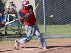 Kingston Ponies player-coach Ross Graham slugged three home runs in a doubleheader sweep of the defending National Capital Baseball League Tier I champion Bytown Battalion on Sunday at Megaffin Park. (Steph Crosier/The Whig-Standard/Postmedia Network)