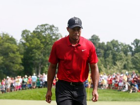 Tiger Woods walks away from the 18th hole after the final round of the Memorial Tournament at Muirfield Village Golf Club. (Brian Spurlock-USA TODAY Sports)