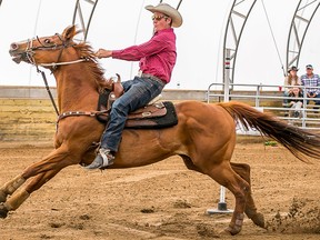 Joshua Thompson competes in a Pole Bending competition at Cedar Rail Farms on Sunday June 7, 2015 in Belleville, Ont. This race was part of the 2nd annual NBHA(National Barrel Horse Association) and OBRA(Ontario Barrel Racing Association) sanctioned Barrel Race event at the farm. Tim Miller/Belleville Intelligencer/Postmedia Network