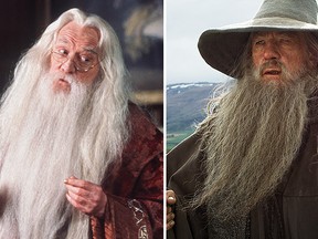 Dumbledore (left), played by Richard Harris in the Harry Potter film series, and Gandalf, played by Ian McKellen in the Lord of the Rings film series.
