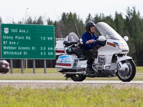 Motorcyclists ride on Anthony Henday Drive northbound near the Yellowhead Highway exit in Edmonton, Alta., on Sunday June 7, 2015. A female rider died in a crash in the area on June 6. Ian Kucerak/Edmonton Sun/Postmedia Network