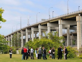 Toronto city councillors and staff took a field trip to inspect the section of the Gardiner Expwy. at the mouth of the Don River on June 4, 2015. (Michael Peake/Toronto Sun)