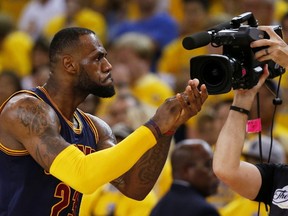 LeBron James #23 of the Cleveland Cavaliers celebrates in the fourth quarter against the Golden State Warriors during Game Two of the 2015 NBA Finals at ORACLE Arena on June 7, 2015 in Oakland, California. (Ezra Shaw/Getty Images/AFP)