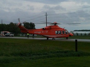 An air ambulance arrives to take one person to hospital following a crash near Harmony. (Contributed photo)