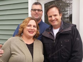 Sarnia's Michele McCabe Coleman and her husband Greg Coleman are pictured here with Steve Patterson, host of the new HGTV show "I Wrecked My House." The Sarnia family and their house once filled with half-completed repairs will be featured in an episode of the home renovation show set to premiere Tuesday at 10 p.m. (PHOTO COURTESY OF MICHELE MCCABE COLEMAN)