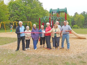 The official ribbon-cutting ceremony to reveal improvements to the Lions Park in Point Clark took place June 5, 2015. L-R: Don Cass - Huron Shores Lions director, Ann Lichtenberg - Huron Shores Lions director, Jean Karikas - Huron Shores Lions president, Marlene Gibson - Huron Shores Lions past president, Marilyn Meldrum - Huron Shores Lions past president, Lisa Thompson - MPP Huron-Bruce, Mike Fair - Director of Community Services for Huron-Kinloss and Don Murray - Huron-Kinloss councillor. (VALERIE GILLIES/LUCKNOW SENTINEL)