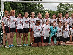 The Bayside She Devils celebrate their second straight Barbarian Cup junior girls Ontario rugby title at Highland RFC in Fergus. (Submitted photo)
