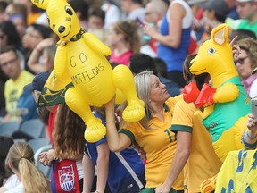 Australian fans wave kangaroos for their team during a World Cup game against the United States in Winnipeg Monday June 8, 2015. (Brian Donogh/Winnipeg Sun/Postmedia Network)