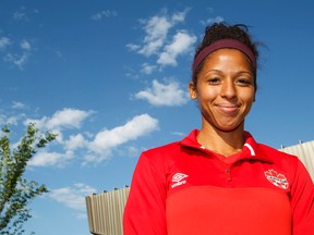 Team Canada midfielder Desiree Scott poses for a photo after a practice at Clareview Recreation Centre on Monday June 8, 2015. Canada faces New Zealand on June 11 in their next FIFA Women's World Cup Canada 2015 game. Ian Kucerak/Edmonton Sun/Postmedia Network