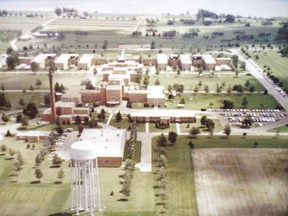 This Ontario government aerial photo shows the Southwestern Regional Centre complex, south of Chatham near Blenheim, in 1968. A total of 3,568 people from three developmental centres filed claims. (Special to The Free Press)