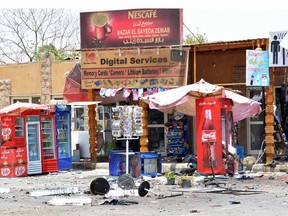 Debris is seen near shops damaged during a foiled suicide attack in Luxor, Egypt, June 10, 2015.  A suicide bomber blew himself up in the parking lot of Karnak temple in the southern Egyptian city of Luxor on Wednesday, security sources and witnesses said, in an escalation of attacks on tourist sites. No group immediately claimed responsibility but Islamist militants bent on toppling the Cairo government have killed hundreds of police and soldiers in the past, usually at checkpoints and barracks or police stations.    REUTERS/Stringer