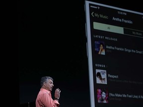 Apple's senior vice president of Internet Software and Services Eddy Cue speaks about Apple Music during Apple WWDC on June 8, 2015 in San Francisco.   (Justin Sullivan/Getty Images/AFP)