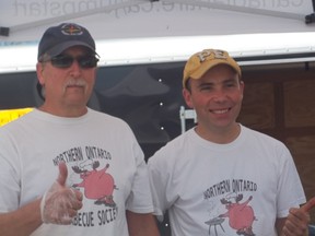 Bill Pudim and Corey Wiseman of Cochrane make up Team NOBS (Northern Ontario BBQ Society).