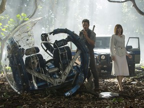 Chris Pratt and Bryce Dallas Howard in a scene from Jurassic World (Handout)
