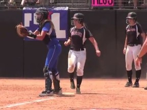 A high school softball catcher in Texas is in trouble following these two plays.