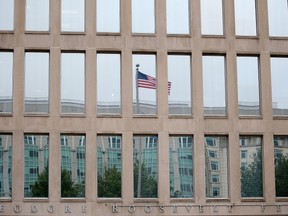 The Theodore Roosevelt Federal Building that houses the Office of Personnel Management headquarters is shown June 5, 2015 in Washington, DC. U.S. investigators have said that at least four million current and former federal employees might have had their personal information stolen by Chinese hackers. (Mark Wilson/AFP)