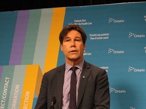 Ontario Health Minister Dr. Eric Hoskins announces he will introduce legislation this fall to safeguard electronic health records from privacy breaches. (ANTONELLA ARTUSO/Toronto Sun)