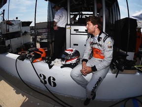 Stefano Coletti of Monaco, driver of the #4 KV Racing Technology Chevrolet, sits on pit road during practice for the Verizon IndyCar Series Firestone 600 at Texas Motor Speedway on June 5, 2015 in Fort Worth, Texas. (Rainier Ehrhardt/Getty Images for Texas Motor Speedway/AFP)