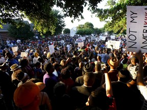 Hundreds of protestors rally against what demonstrators call police brutality in McKinney, Texas. Hundreds marched through the Dallas-area city of McKinney on Monday calling for the firing of police officer Eric Casebolt, seen in a video throwing a bikini-clad teenage girl to the ground and pointing his pistol at other youths at a pool party disturbance. (REUTERS/Mike Stone)