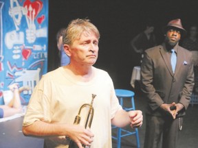 Chris McAuley plays Chet Baker and Franklin Davis is Marcel in Last Blast: Chet Baker Checks Out at the Fringe Festival. (DEREK RUTTAN, The London Free Press)