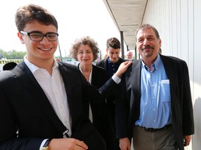 Howard Goodman, right, a former Toronto school board trustee who was accused of harassing and forcibly confining TDSB director of education Donna Quan, leaves court with family after having the charges dropped on Wednesday June 10, 2015. (Michael Peake/Toronto Sun)