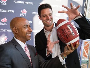 CFL commissioner Jeffrey Orridge (seen here with Hamilton Tiger-Cats player Andy Fantuz) and the CFLPA released a statement Wednesday backing their joint drug testing program.