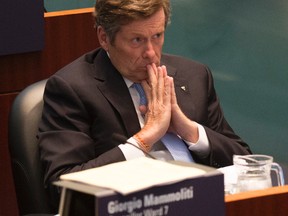 Mayor John Tory listens during Gardiner Expressway debate in Toronto on Wednesday June 10, 2015. (Craig Robertson/Toronto Sun)