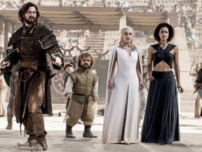 Daenerys Targaryen (third from left) finds herself in dragon-sized trouble in a scene from Game of Thrones (Handout)