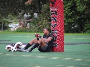 Ottawa RedBlacks defensive end Marlon Smith likes to take time by himself during a break in practice to gather his thoughts and focus on what he needs to do to get better.
TIM BAINES/OTTAWA SUN