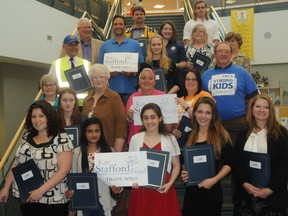 Recipients of the annual Kay Stafford Community Awards gather for a photo at city hall Wednesday afternoon. The Trenton Memorial Hospital Foundation award nine non-profit and service clubs, plus local high school a college students with grants and bursaries.
Ernst Kuglin/The Intelligencer/Postmedia Network
