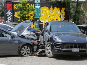 The aftermath of an out-of-control car at Park Home Ave. and Yonge St. in Toronto Thursday June 11, 2015. One pedestrian was killed and three others were injured. The driver was also taken to hospital. (Dave Thomas/Toronto Sun)