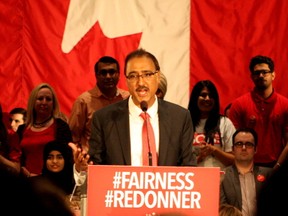 Amarjeet Sohi makes a speech to a packed house at the Maharaja Hall in Edmonton on June 4, 2015 at his campaign launch. Sohi, a former city councillor, is running as a Liberal Party candidate for Millwoods in the upcoming federal election. Claire Theobald/Edmonton Sun