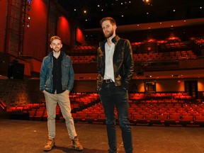 The Abrams Brothers, James, left, and John pose for a photo at the Grand Theatre, where they will perform at the Hometown Country Celebration on June 19. (Julia McKay/The Whig-Standard)