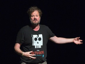 Corin Raymond performs The Great Canadian Tire Money Caper at the Fringe Festival. (DEREK RUTTAN, The London Free Press)