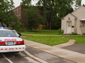 Police are still investigating a stabbing at 117 Riverside Dr. in London on June 9. (MIKE HENSEN, The London Free Press)