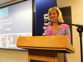 Lambton College president Judith Morris talks about the Sarnia college's new Centre of Excellence in Energy and Bio-Industrial Technologies Thursday. The umbrella entity includes aspects of the college's applied research focus. (Tyler Kula/Sarnia Observer/Postmedia Network)