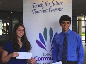 Ryan Byrne/For the Sudbury Star
Mariah Lecompte (left) and Joseph Lindon were two recipients of the 25 grants distributed yesterday.
