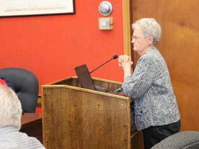 Sandra Latchford, chairperson of the Glenwood Cemetery board of directors, addresses Prince Edward Countyís committee of the whole Thursday afternoon, outlining a serious tree problem on the Picton property.
Bruce Bell/The Intelligencer/The Intelligencer